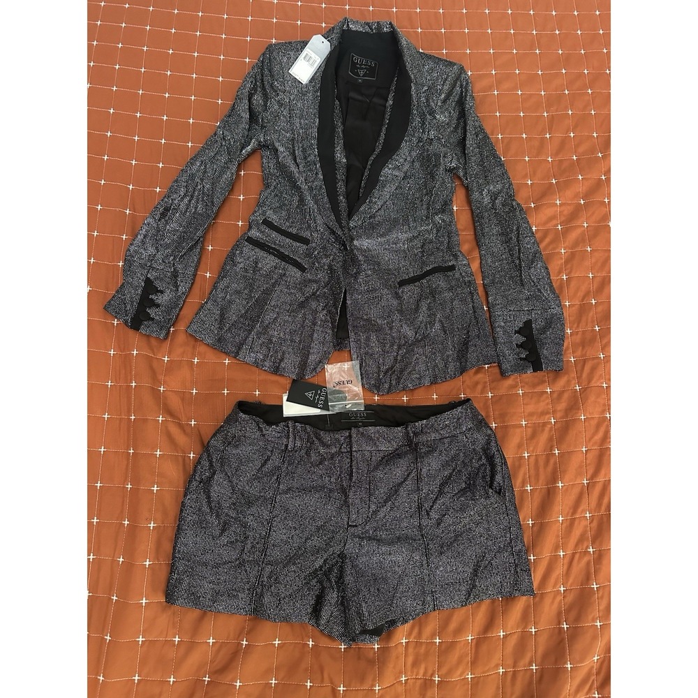 GUESS Women Metallic Blazer Sz 6 Shorts Sz 10 NWT 2PC Set Retail $227